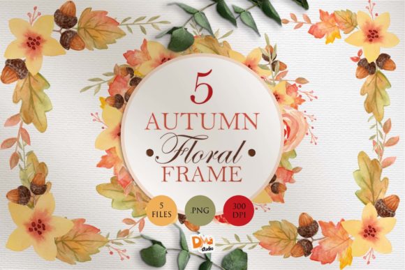 5 Autumn Floral WaterColor Frame Illustrations