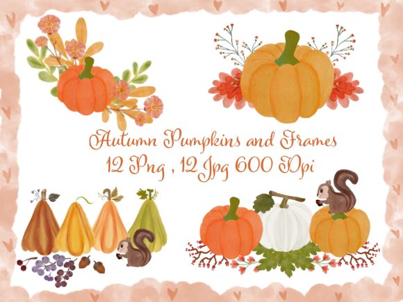 Autumn Pumpkins and Frames watercolor Illustrations