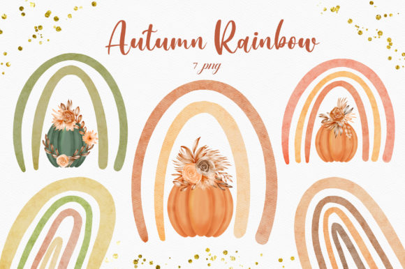 Autumn Rainbow Watercolor Clipart and Illustrations