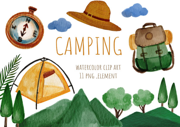 Camping Watercolor Clipart Outdoor Hike Illustrations