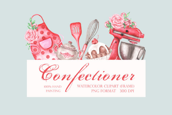 Confectioner Watercolor Frame. Baking Illustrations