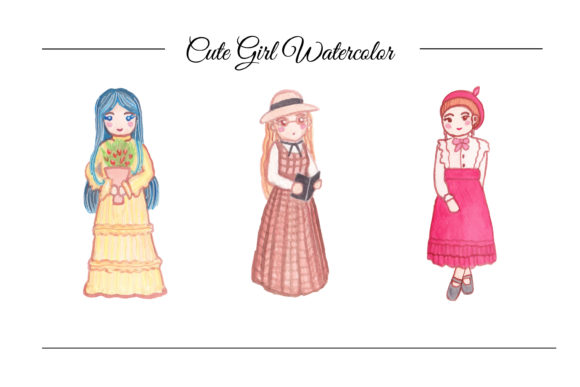 Cute Girl Illustration Watercolor