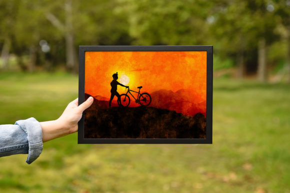 Cyclist in the Sunset Time Watercolor Illustrations