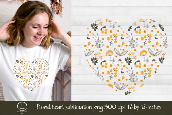 Floral Watercolor Heart Sublimation Png and Illustrations