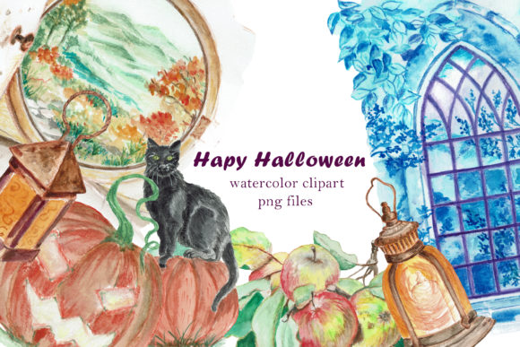 Happy Halloween Watercolor Clipart and Illustrations