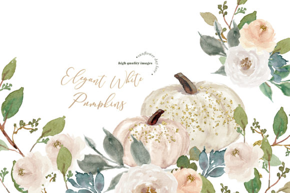 Ivory White Watercolor Pumpkin Clipart