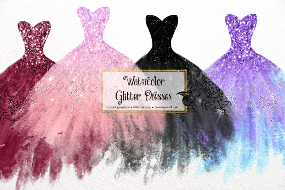 Reviewing Watercolor Glitter Dress Clipart for Stitching