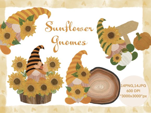 Sunflower Gnomes Watercolor Illustrations