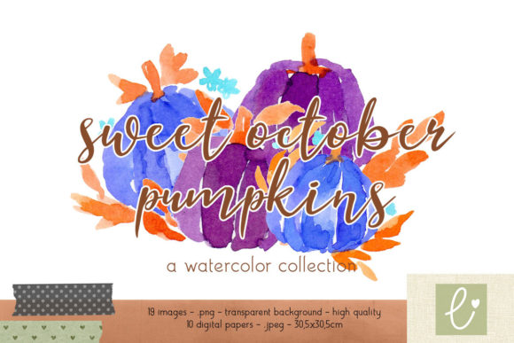 Sweet October Pumpkins Watercolor Set and Illustrations