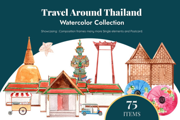 Travel Around Thailand Watercolor Illustrations