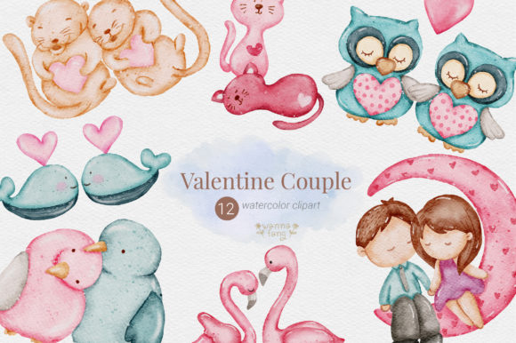 Valentine Couple Watercolor Clipart, PNG