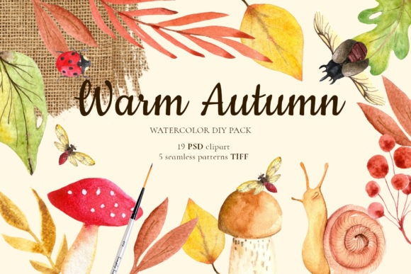 Warm Autumn Watercolor DIY Set and Illustrations