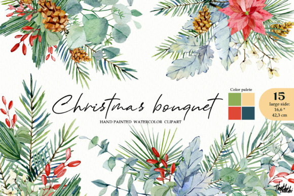 Watercolor Christmas Floral Clipart for Illustrations