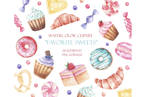 Watercolor Clipart Sweets, Pastries