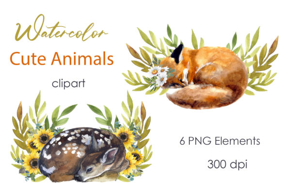 Watercolor Cute Animals Clipart Fall Png and Illustrations