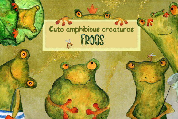Watercolor Frogs Clip Art and Illustrations