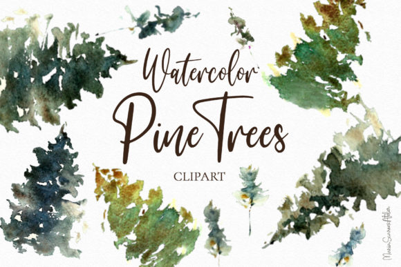 Watercolor Pine Trees Clipart and Illustrations