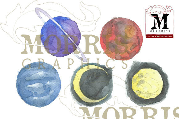 Watercolor Planets Cliparts and Illustrations