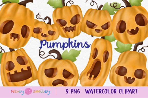 Watercolor Pumpkins Clipart, Halloween Illustrations