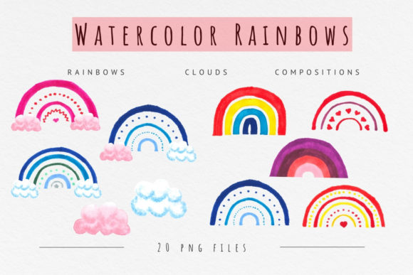 Watercolor Rainbows Clipart Baby Shower