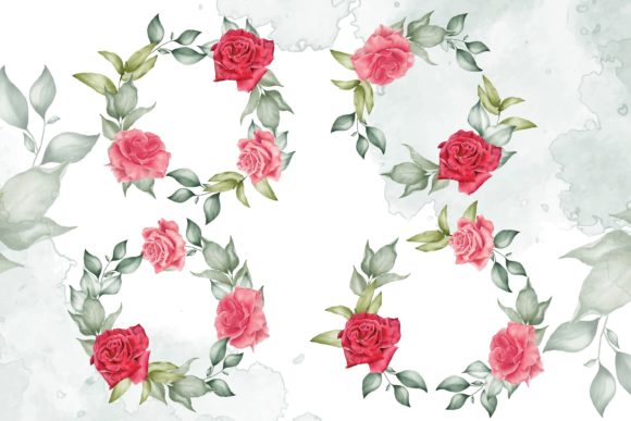 Watercolor Red Florals Wreath Collection and Illustrations