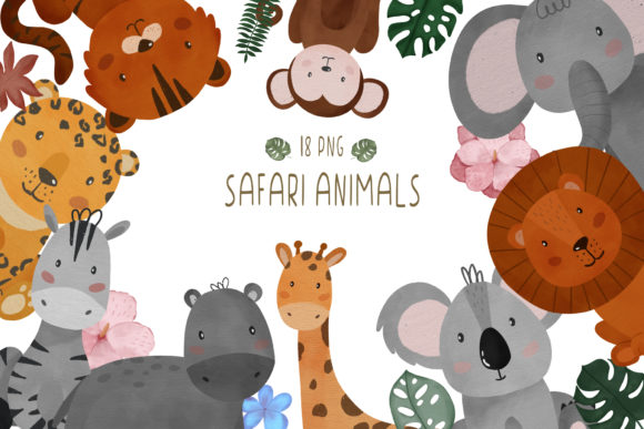 Watercolor Safari Animals Clipart PNG for Illustrations