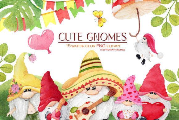 Watercolor Seasons Gnomes Clipart