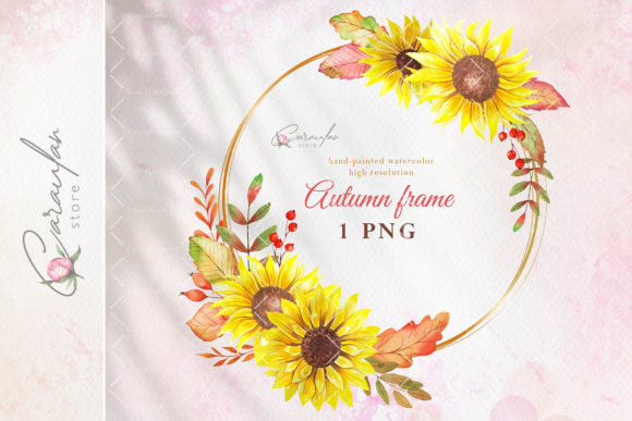 Watercolor Sunflower Frame PNG and Illustrations