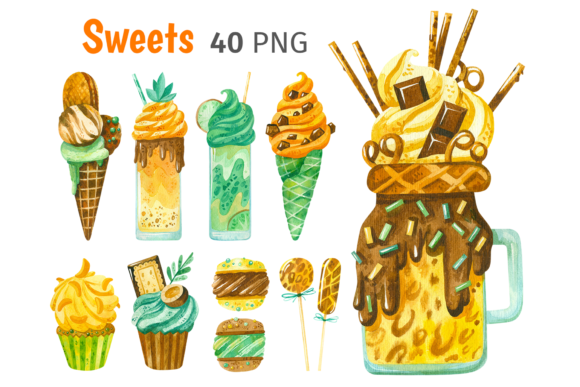 Watercolor Sweets Clipart, Ice Cream Illustrations