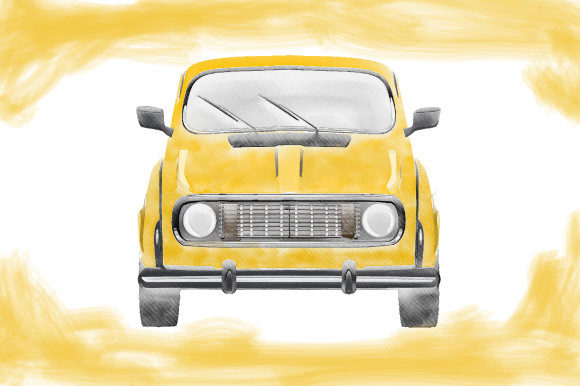 Watercolor Yellow Vintage Old Car Illustrations