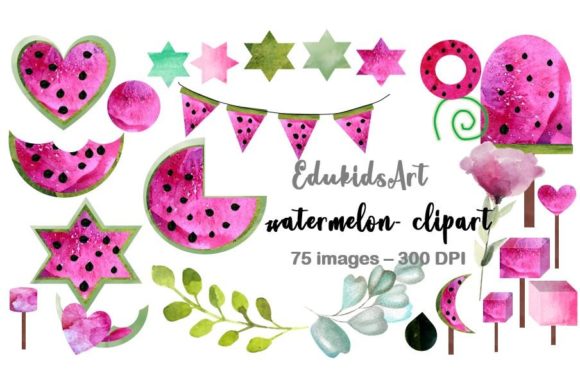 Watermelon Clipart in Watercolour Pink